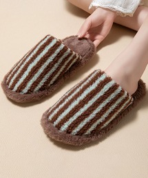 LA VORAGINE（ラ ヴォラジネ）の「温かストライプ柄ファースリッパ（ルームシューズ/スリッパ）」