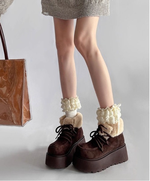 WEGO（ウィゴー）の「WEGO/厚底ムートンボアショートブーツ（その他シューズ・レディース・ダークブラウン/キャメル・LARGE/MEDIUM）」の2枚目の写真