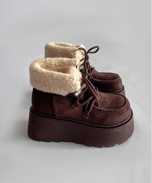 WEGO（ウィゴー）の「WEGO/厚底ムートンボアショートブーツ（その他シューズ・レディース・ダークブラウン/キャメル・LARGE/MEDIUM）」の10枚目の写真