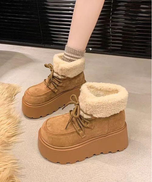 WEGO（ウィゴー）の「WEGO/厚底ムートンボアショートブーツ（その他シューズ・レディース・ダークブラウン/キャメル・LARGE/MEDIUM）」の14枚目の写真