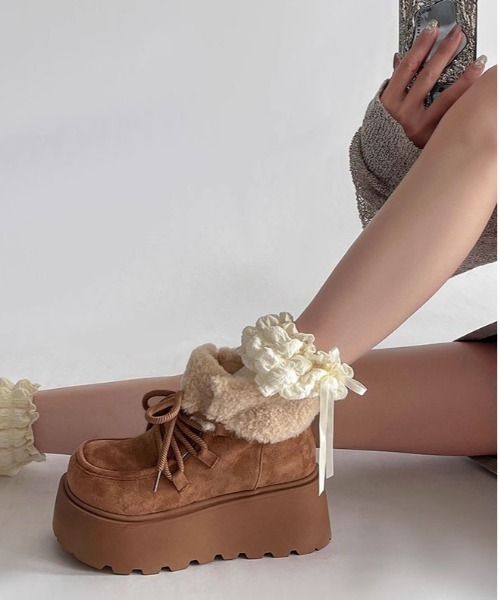 WEGO（ウィゴー）の「WEGO/厚底ムートンボアショートブーツ（その他シューズ・レディース・ダークブラウン/キャメル・LARGE/MEDIUM）」の13枚目の写真