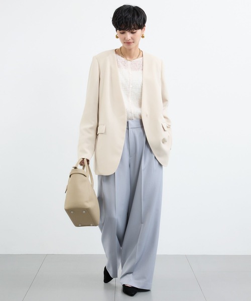 BARNYARDSTORM（バンヤードストーム）の「BARNYARDSTORM / ストレッチノーカラージャケット（ノーカラージャケット・レディース・ベージュ/ブラック・S/M）」の6枚目の写真