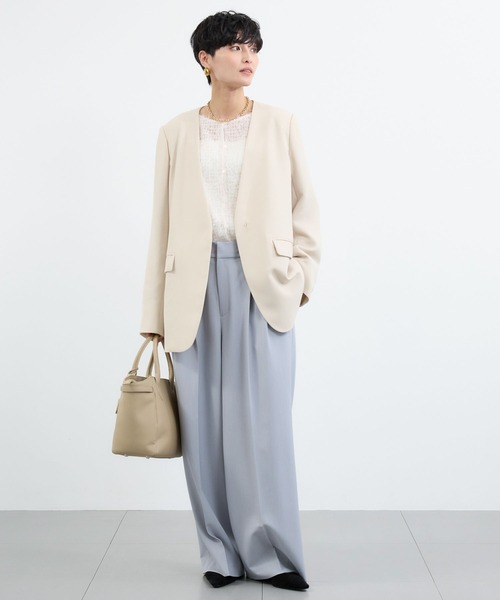 BARNYARDSTORM（バンヤードストーム）の「BARNYARDSTORM / ストレッチノーカラージャケット（ノーカラージャケット・レディース・ベージュ/ブラック・S/M）」の12枚目の写真