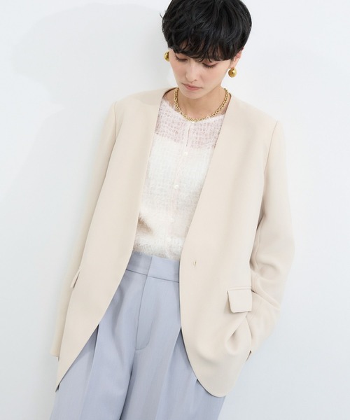 BARNYARDSTORM（バンヤードストーム）の「BARNYARDSTORM / ストレッチノーカラージャケット（ノーカラージャケット・レディース・ベージュ/ブラック・S/M）」の5枚目の写真