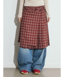 OAFISH（オアフィッシュ）の「LAYERED CHECK PLEATS WRAP SKIRT, RED（スカート）」