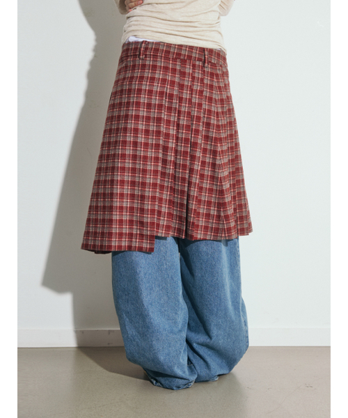 OAFISH（オアフィッシュ）の「LAYERED CHECK PLEATS WRAP SKIRT, RED（スカート・レディース・その他・ONE SIZE）」の10枚目の写真