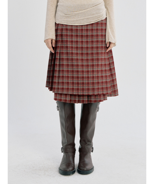 OAFISH（オアフィッシュ）の「LAYERED CHECK PLEATS WRAP SKIRT, RED（スカート・レディース・その他・ONE SIZE）」の9枚目の写真