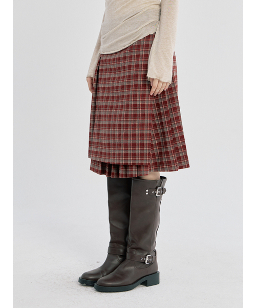 OAFISH（オアフィッシュ）の「LAYERED CHECK PLEATS WRAP SKIRT, RED（スカート・レディース・その他・ONE SIZE）」の8枚目の写真
