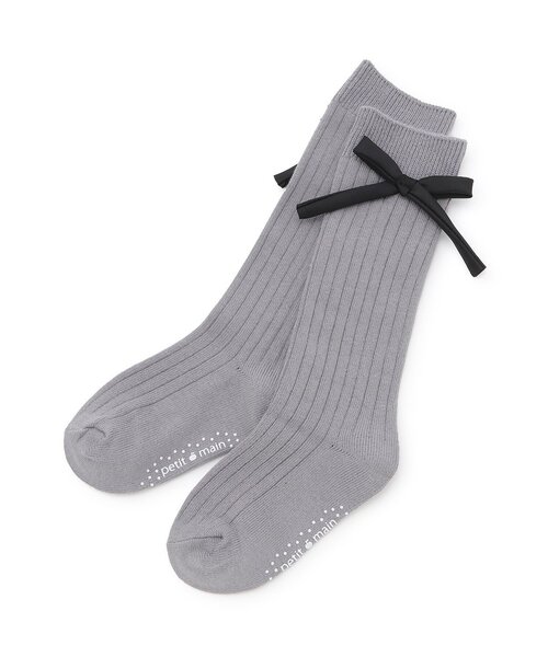 petit main（プティマイン）の「リボンハイソックス（ソックス/靴下・キッズ・ライトピンク/オフホワイト/グレー・SS/S/M/L）」の2枚目の写真