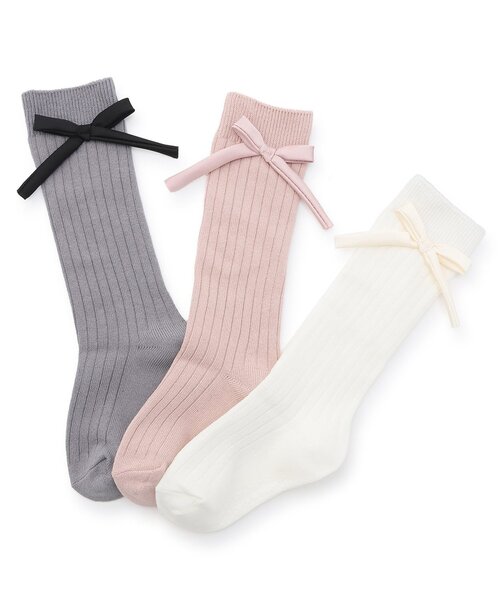 petit main（プティマイン）の「リボンハイソックス（ソックス/靴下・キッズ・ライトピンク/オフホワイト/グレー・SS/S/M/L）」の5枚目の写真