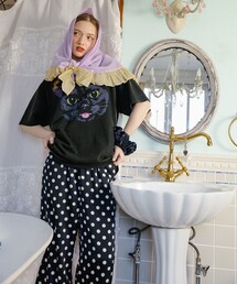 BLACK CAT FACE  Tシャツ 旅行 レイヤード 洗濯可能 主役トップス ライブ