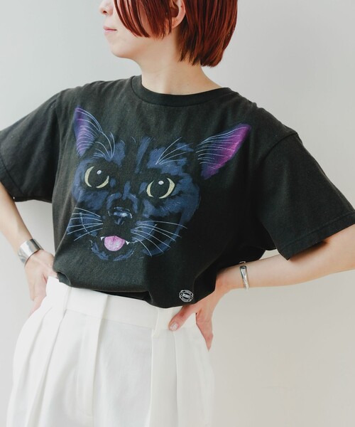 mmts（マミタス）の「BLACK CAT FACE  Tシャツ 旅行 レイヤード 洗濯可能 主役トップス ライブ（Tシャツ/カットソー・レディース・ブラック・S/M/L/XL）」の2枚目の写真