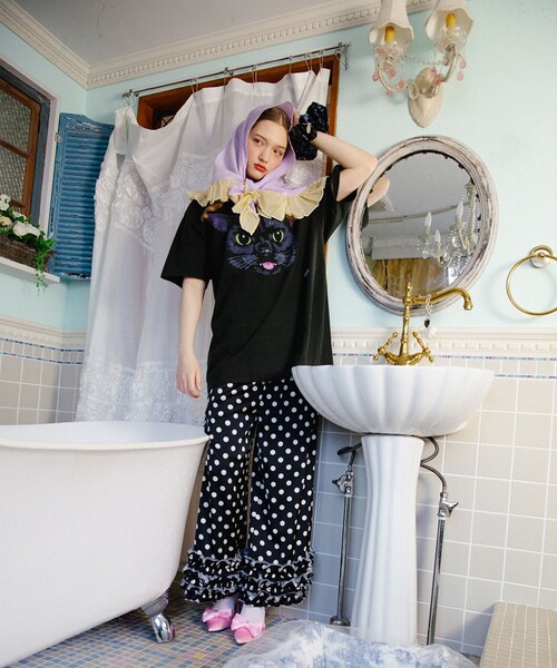 mmts（マミタス）の「BLACK CAT FACE  Tシャツ 旅行 レイヤード 洗濯可能 主役トップス ライブ（Tシャツ/カットソー・レディース・ブラック・S/M/L/XL）」の6枚目の写真