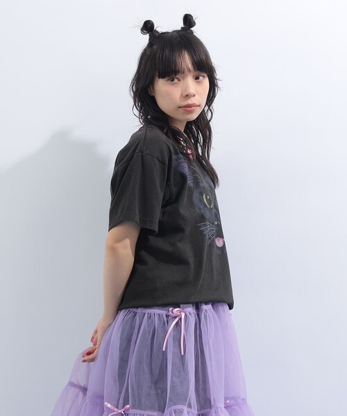 mmts（マミタス）の「BLACK CAT FACE  Tシャツ 旅行 レイヤード 洗濯可能 主役トップス ライブ（Tシャツ/カットソー・レディース・ブラック・S/M/L/XL）」の8枚目の写真