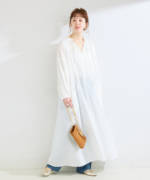 B.C STOCK（ベーセーストック）の「手洗い可 / ピンタックスリーブワンピース（ワンピース・レディース・ブラック/ホワイト/レッド・SMALL/MEDIUM）」の2枚目の写真