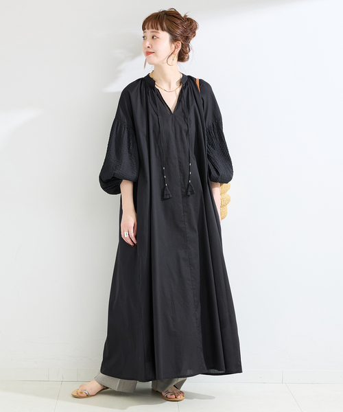 B.C STOCK（ベーセーストック）の「手洗い可 / ピンタックスリーブワンピース（ワンピース・レディース・ブラック/ホワイト/レッド・SMALL/MEDIUM）」の5枚目の写真