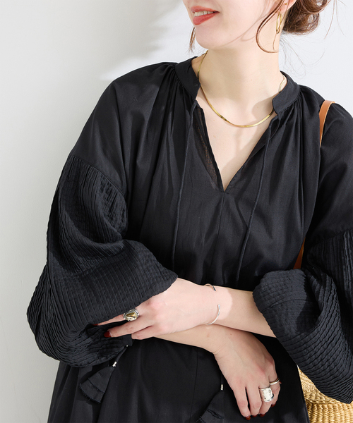 B.C STOCK（ベーセーストック）の「手洗い可 / ピンタックスリーブワンピース（ワンピース・レディース・ブラック/ホワイト/レッド・SMALL/MEDIUM）」の8枚目の写真