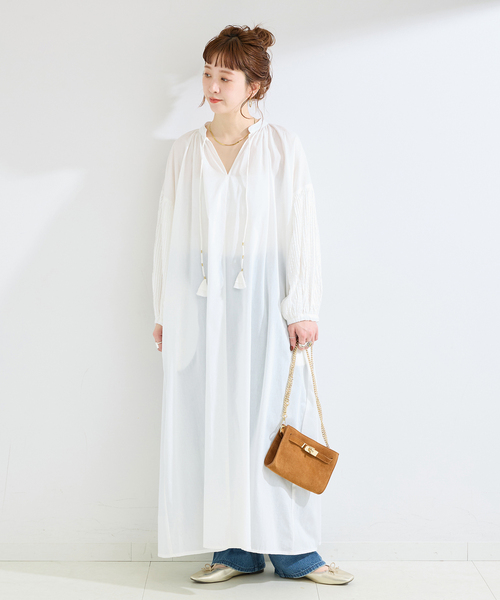 B.C STOCK（ベーセーストック）の「手洗い可 / ピンタックスリーブワンピース（ワンピース・レディース・ブラック/ホワイト/レッド・SMALL/MEDIUM）」の9枚目の写真