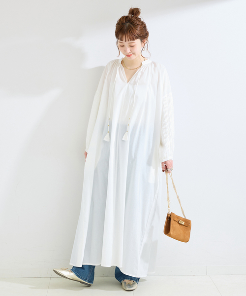 B.C STOCK（ベーセーストック）の「手洗い可 / ピンタックスリーブワンピース（ワンピース・レディース・ブラック/ホワイト/レッド・SMALL/MEDIUM）」の10枚目の写真