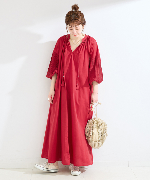 B.C STOCK（ベーセーストック）の「手洗い可 / ピンタックスリーブワンピース（ワンピース・レディース・ブラック/ホワイト/レッド・SMALL/MEDIUM）」の14枚目の写真