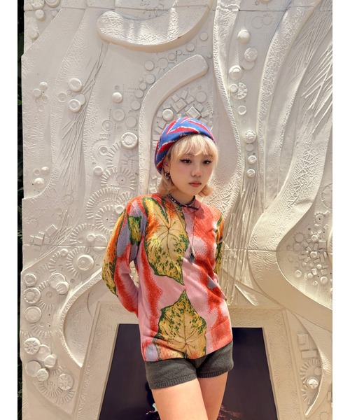 Desigual（デシグアル）の「ボタニカルリーフプリントニットセーター（ニット/セーター・レディース・レッド・XS/S/M/XL/L）」の5枚目の写真