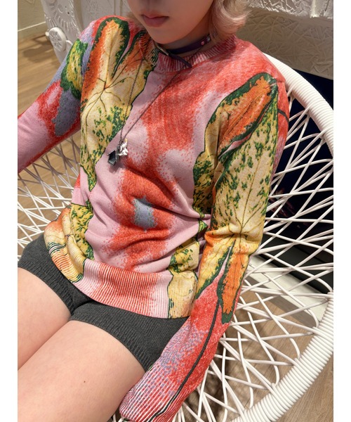 Desigual（デシグアル）の「ボタニカルリーフプリントニットセーター（ニット/セーター・レディース・レッド・XS/S/M/XL/L）」の4枚目の写真