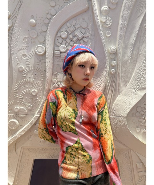 Desigual（デシグアル）の「ボタニカルリーフプリントニットセーター（ニット/セーター・レディース・レッド・XS/S/M/XL/L）」の7枚目の写真