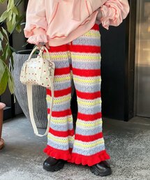 HELLO.SANFRANCISCO | 【HELLO.SANFRANCISCO/ハローサンフランシスコ】透かし柄ボーダーニットパンツ(その他パンツ)