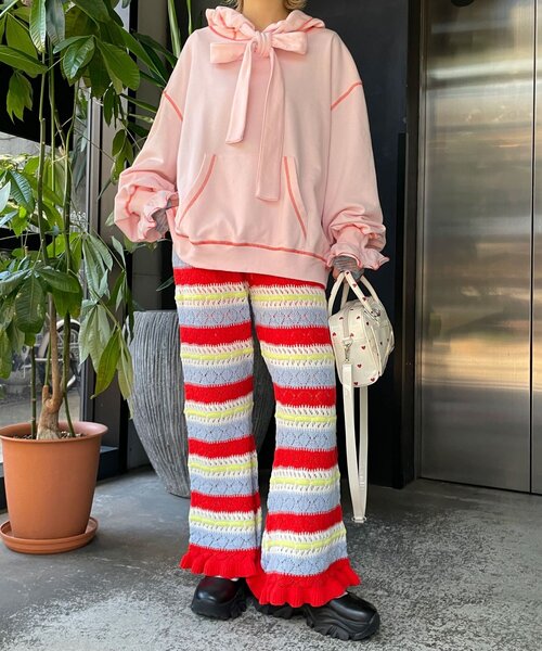 HELLO.SANFRANCISCO(ハローサンフランシスコ)の「【HELLO.SANFRANCISCO/ハローサンフランシスコ】透かし柄ボーダーニットパンツ(その他パンツ・レディース・サックスブルー/レッド・ONE SIZE)」の14枚目の写真