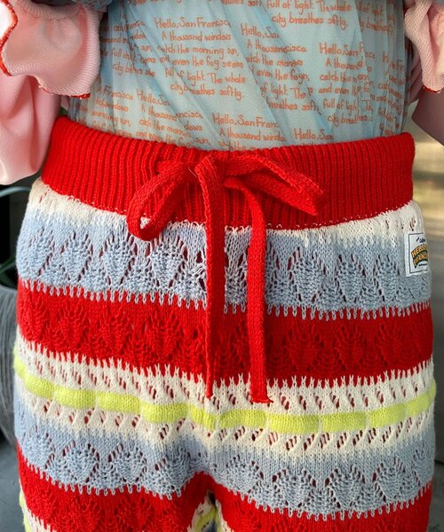 HELLO.SANFRANCISCO(ハローサンフランシスコ)の「【HELLO.SANFRANCISCO/ハローサンフランシスコ】透かし柄ボーダーニットパンツ(その他パンツ・レディース・サックスブルー/レッド・ONE SIZE)」の15枚目の写真