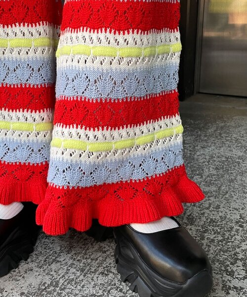 HELLO.SANFRANCISCO(ハローサンフランシスコ)の「【HELLO.SANFRANCISCO/ハローサンフランシスコ】透かし柄ボーダーニットパンツ(その他パンツ・レディース・サックスブルー/レッド・ONE SIZE)」の16枚目の写真