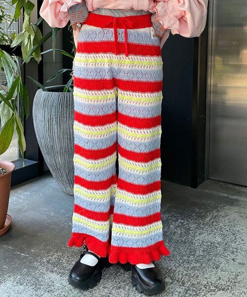 HELLO.SANFRANCISCO(ハローサンフランシスコ)の「【HELLO.SANFRANCISCO/ハローサンフランシスコ】透かし柄ボーダーニットパンツ(その他パンツ・レディース・サックスブルー/レッド・ONE SIZE)」の17枚目の写真
