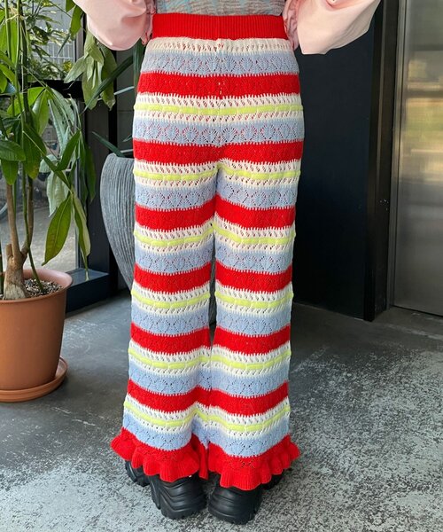 HELLO.SANFRANCISCO(ハローサンフランシスコ)の「【HELLO.SANFRANCISCO/ハローサンフランシスコ】透かし柄ボーダーニットパンツ(その他パンツ・レディース・サックスブルー/レッド・ONE SIZE)」の19枚目の写真