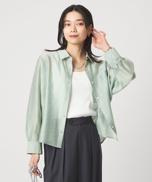 green label relaxing（グリーンレーベルリラクシング）の「エアリー シアー ロングスリーブ シャツ ウォッシャブル 接触冷感（シャツ/ブラウス・レディース・オフホワイト/ライム/ダークグレー/モカ・FREE）」の7枚目の写真