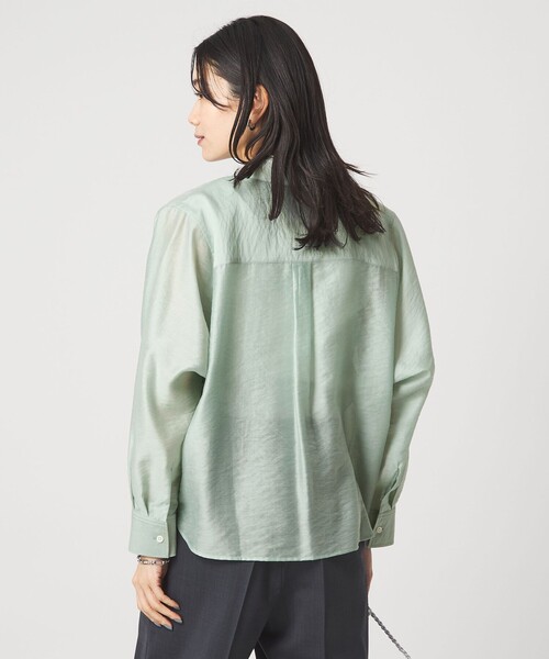green label relaxing（グリーンレーベルリラクシング）の「エアリー シアー ロングスリーブ シャツ ウォッシャブル 接触冷感（シャツ/ブラウス・レディース・オフホワイト/ライム/ダークグレー/モカ・FREE）」の8枚目の写真