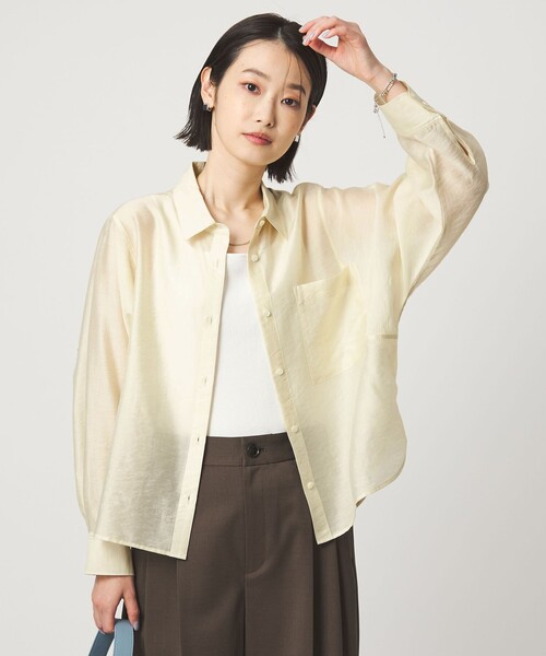 green label relaxing（グリーンレーベルリラクシング）の「エアリー シアー ロングスリーブ シャツ ウォッシャブル 接触冷感（シャツ/ブラウス・レディース・オフホワイト/ライム/ダークグレー/モカ・FREE）」の12枚目の写真