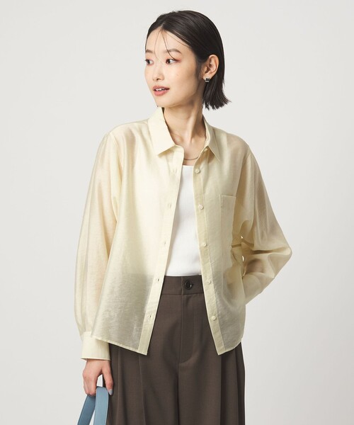 green label relaxing（グリーンレーベルリラクシング）の「エアリー シアー ロングスリーブ シャツ ウォッシャブル 接触冷感（シャツ/ブラウス・レディース・オフホワイト/ライム/ダークグレー/モカ・FREE）」の13枚目の写真