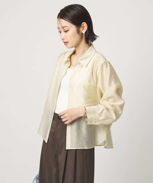 green label relaxing（グリーンレーベルリラクシング）の「エアリー シアー ロングスリーブ シャツ ウォッシャブル 接触冷感（シャツ/ブラウス・レディース・オフホワイト/ライム/ダークグレー/モカ・FREE）」の14枚目の写真