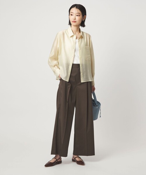 green label relaxing（グリーンレーベルリラクシング）の「エアリー シアー ロングスリーブ シャツ ウォッシャブル 接触冷感（シャツ/ブラウス・レディース・オフホワイト/ライム/ダークグレー/モカ・FREE）」の15枚目の写真