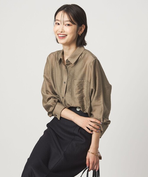 green label relaxing（グリーンレーベルリラクシング）の「エアリー シアー ロングスリーブ シャツ ウォッシャブル 接触冷感（シャツ/ブラウス・レディース・オフホワイト/ライム/ダークグレー/モカ・FREE）」の20枚目の写真