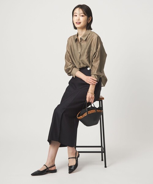 green label relaxing（グリーンレーベルリラクシング）の「エアリー シアー ロングスリーブ シャツ ウォッシャブル 接触冷感（シャツ/ブラウス・レディース・オフホワイト/ライム/ダークグレー/モカ・FREE）」の21枚目の写真