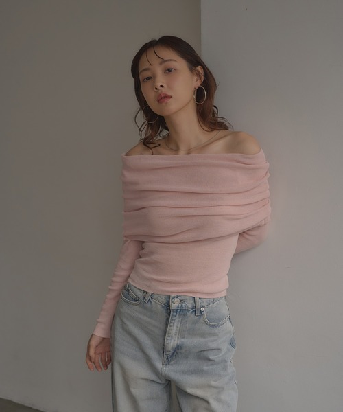 SOELA(ソエラ)の「シアーオフショルニット(ニット/セーター・レディース・オフホワイト/ブラック/ピンク・FREE)」の12枚目の写真
