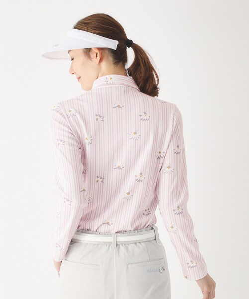 adabat（アダバット）の「【UVカット】ストライプフラワー長袖ポロシャツ（ポロシャツ・レディース・サックスブルー系/ピンク系1・42/40/38）」の4枚目の写真