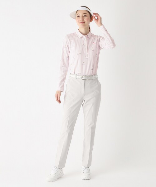 adabat（アダバット）の「【UVカット】ストライプフラワー長袖ポロシャツ（ポロシャツ・レディース・サックスブルー系/ピンク系1・42/40/38）」の5枚目の写真