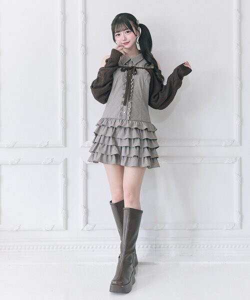 OLIVE des OLIVE(オリーブデオリーブ)の「【Belle Charme】Nosleeve Frill Onepiece(ワンピース・レディース・チャコールグレー/ブラック/ブラウン・MEDIUM/SMALL)」の15枚目の写真