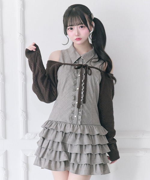 OLIVE des OLIVE(オリーブデオリーブ)の「【Belle Charme】Nosleeve Frill Onepiece(ワンピース・レディース・チャコールグレー/ブラック/ブラウン・MEDIUM/SMALL)」の1枚目の写真