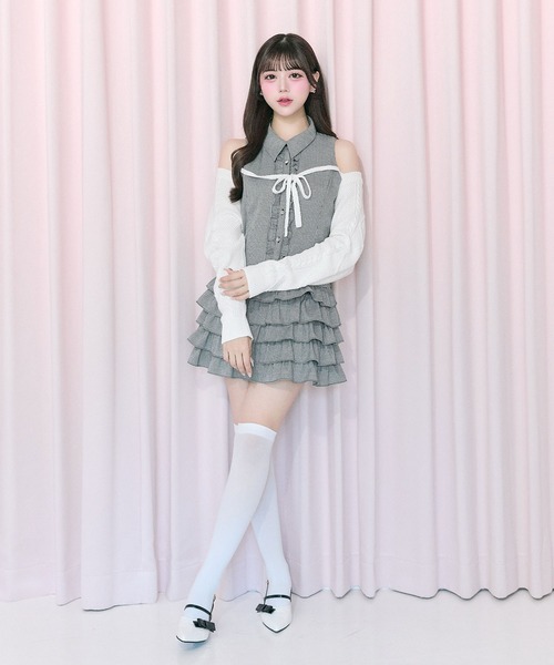 OLIVE des OLIVE(オリーブデオリーブ)の「【Belle Charme】Nosleeve Frill Onepiece(ワンピース・レディース・チャコールグレー/ブラック/ブラウン・MEDIUM/SMALL)」の6枚目の写真