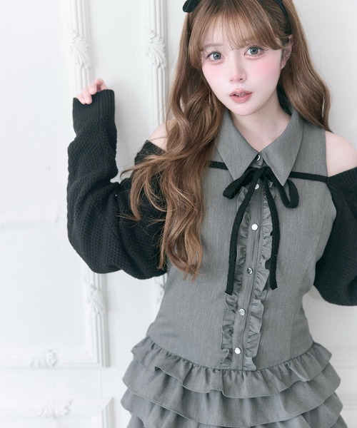 OLIVE des OLIVE(オリーブデオリーブ)の「【Belle Charme】Nosleeve Frill Onepiece(ワンピース・レディース・チャコールグレー/ブラック/ブラウン・MEDIUM/SMALL)」の12枚目の写真