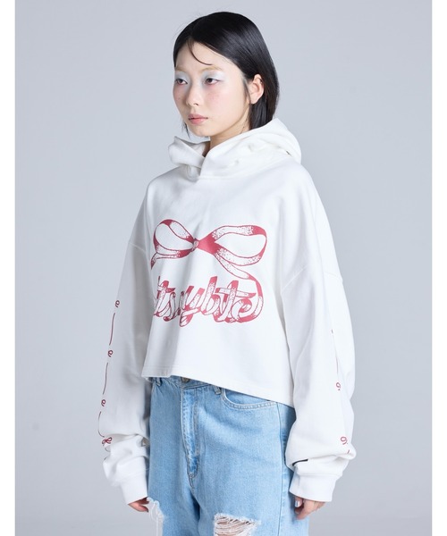 Little sunny bite（リトルサニーバイト）の「【8】【it】【Little sunny bite】short ribbon sweat hoodie（パーカー・レディース・ブラック/ピンク/ホワイト・MEDIUM/SMALL）」の5枚目の写真