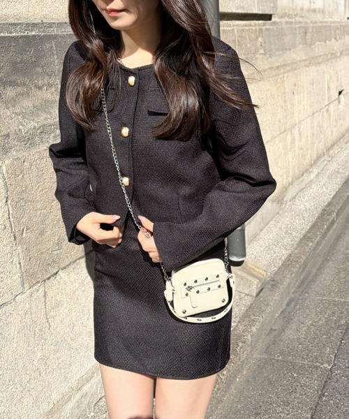 LAC-VERT(ラック・ヴェール)の「ツイード風ジャケット+ミニスカートセットアップ(セットアップ・レディース・オフホワイト/ブラック・FREE)」の8枚目の写真